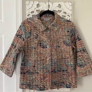 Analogy Women's Quilted 3/4 Sleeve Boho Lagenlook Paisley Artsy Jacket Sz M